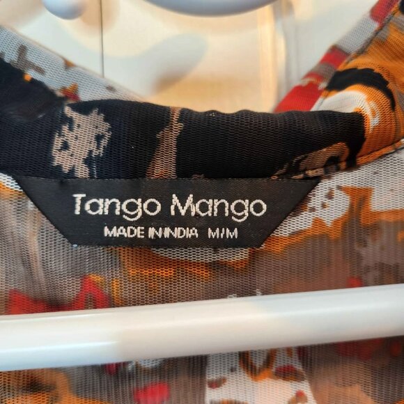 [M] Tango‎ Mango Buttoned Blouse Women's Medium semi-sheer chiffon autumn tones - Picture 8 of 9
